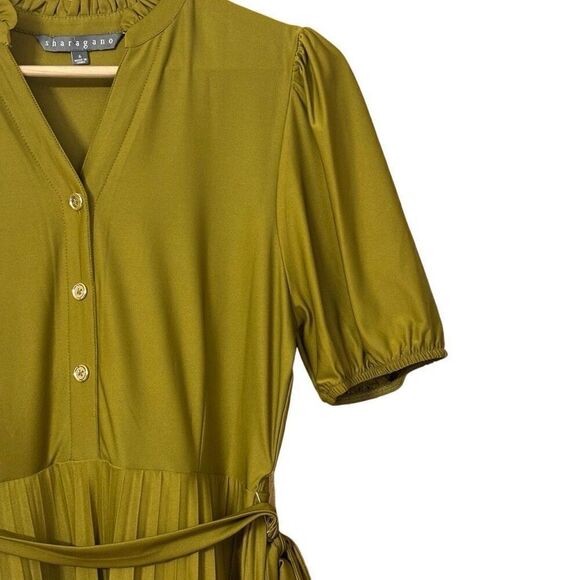 Sharagano Pleated Short Sleeve Dress Size 6 Spanish Olive New - Picture 8 of 9